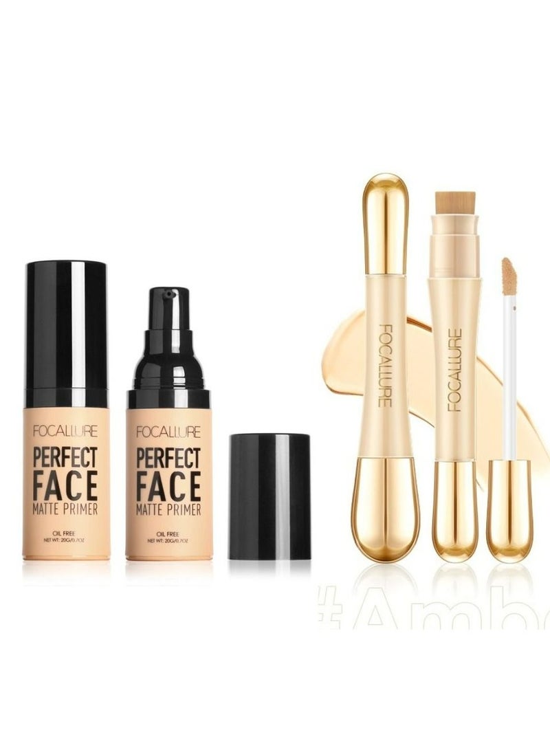 Set of Perfect Face Matte Primer Concealer with High Cover Brush Soft Matte Complete Concealer -#1