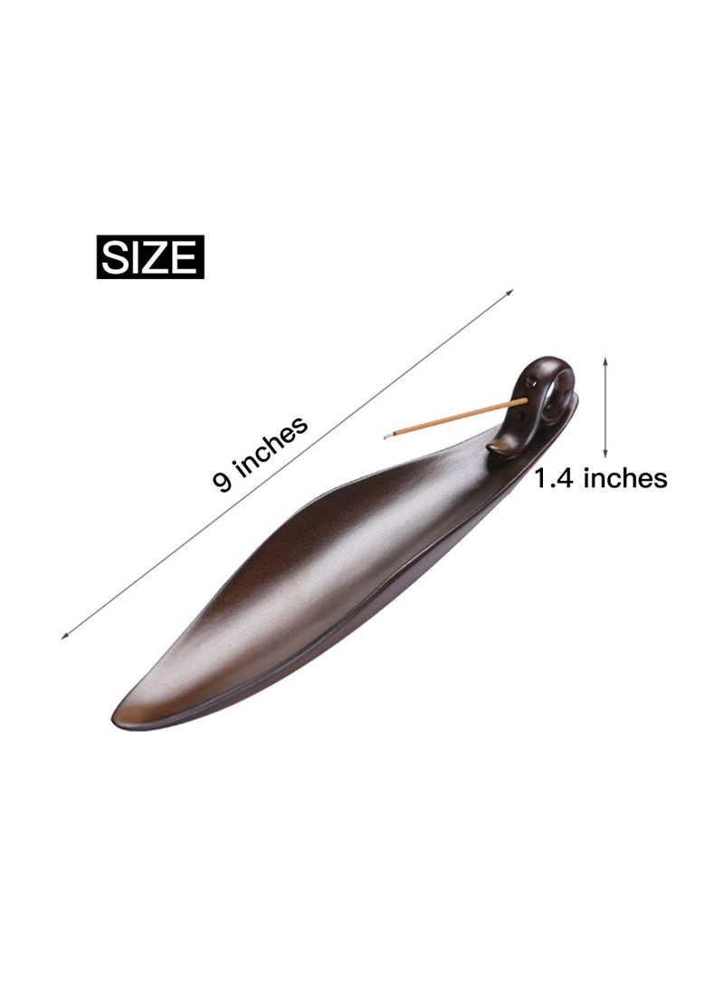 Incense Stick Holder with 3 Holes, 9 Inch Length Ceramic Incense Ash Cather for Counters, Meditation Room, Yoga, Home, Office, Brown