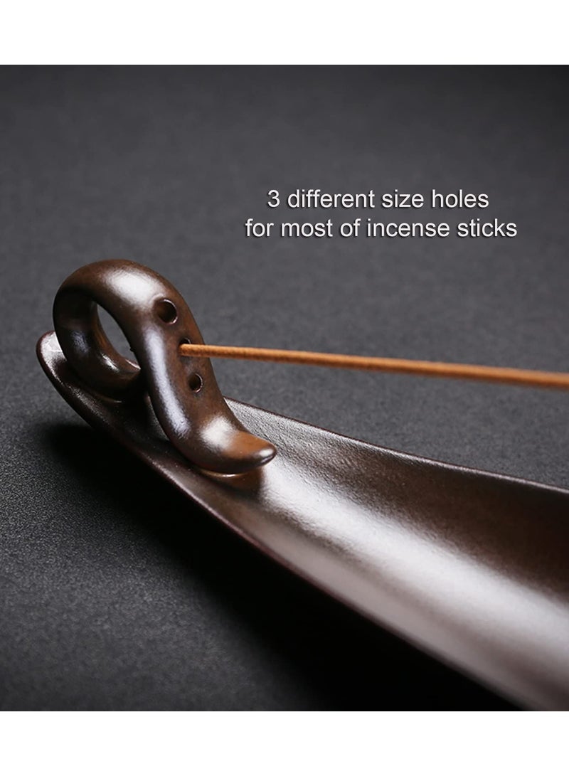 Incense Stick Holder with 3 Holes, 9 Inch Length Ceramic Incense Ash Cather for Counters, Meditation Room, Yoga, Home, Office, Brown