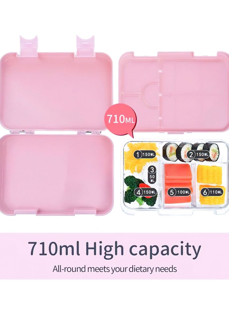 Lunch Box for Kids school bento style 4 6 Conertible Compartments, Portion Lunch Box,  Food Graded Materials BPA FREE & LEAK PROOF,  Made of Triton, Pink Unicorn