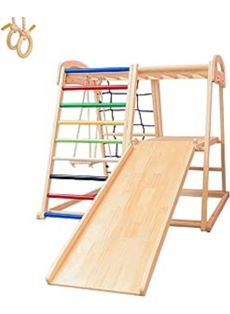 6 in 1 Solid Wood Kids Climbing Frame Kids Indoor Sports Playground Rock Climbing Swing Set Double Sided Skateboard