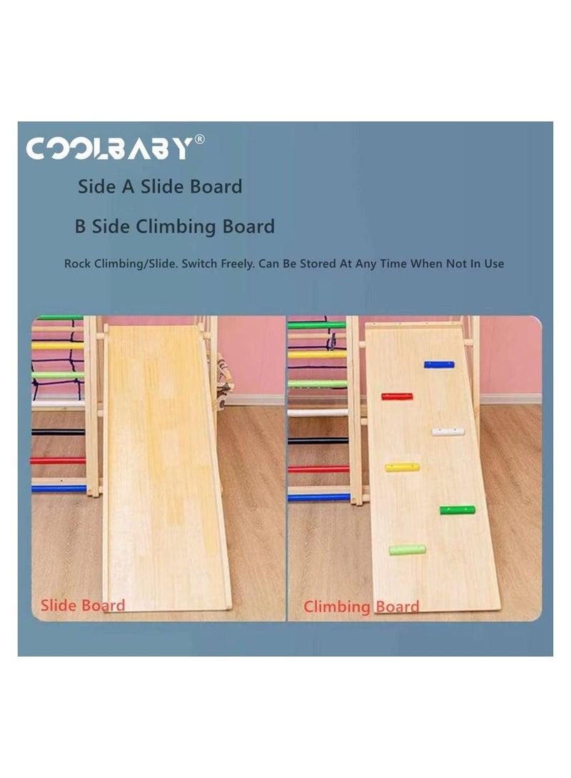 6 in 1 Solid Wood Kids Climbing Frame Kids Indoor Sports Playground Rock Climbing Swing Set Double Sided Skateboard