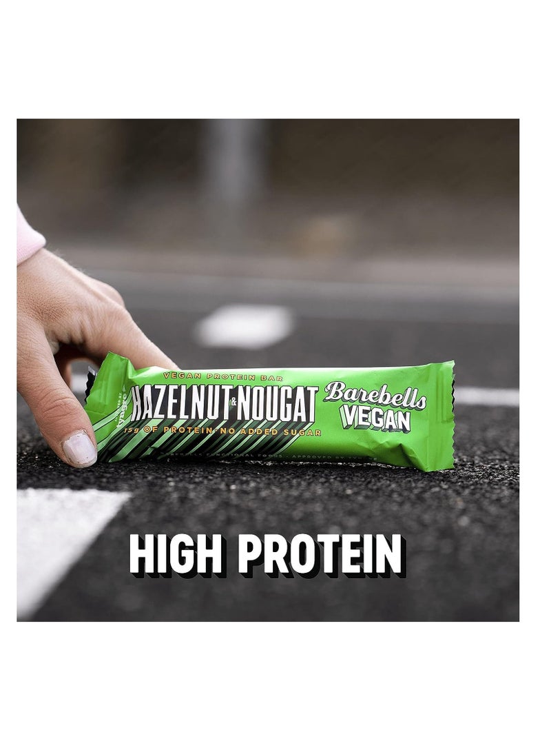 Vegan Hazelnut & Nougat High Protein and Low Carb Bar, 12 x 55g No Sugar Snack Protein Bar with 15g protein