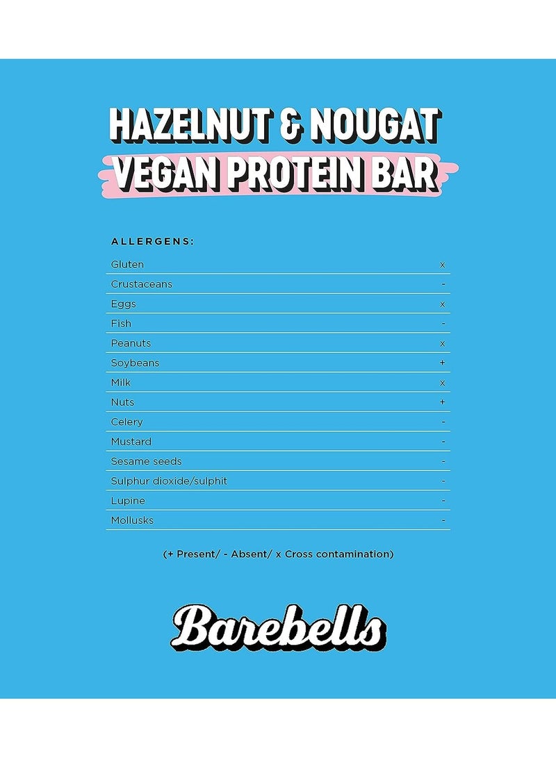 Vegan Hazelnut & Nougat High Protein and Low Carb Bar, 12 x 55g No Sugar Snack Protein Bar with 15g protein