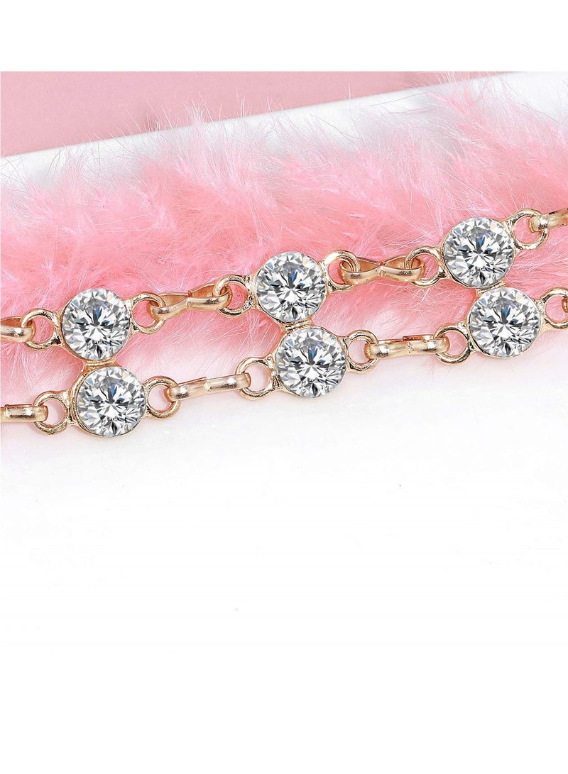 Double Row Rhinestone Crystal Belt for Women, Sparkling Waistband Dresses, O Ring Chain Design, Glamorous Gift, S Size