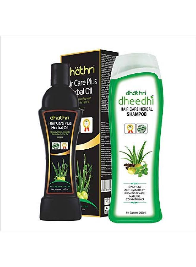 Hair Care Plus Herbal Oil | Ayurvedic hair oil for intense hair fall problems 100ml & Dheedhi Daily Herbal Shampoo | Mild Shampoo for daily use 100ml