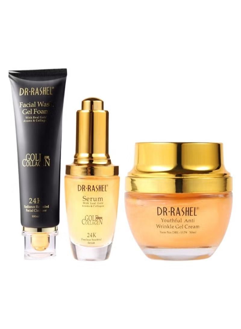 Dr. Rashel 24K Gold Serum, anti-wrinkle gel cream, facial wash gel cream (set of 3)