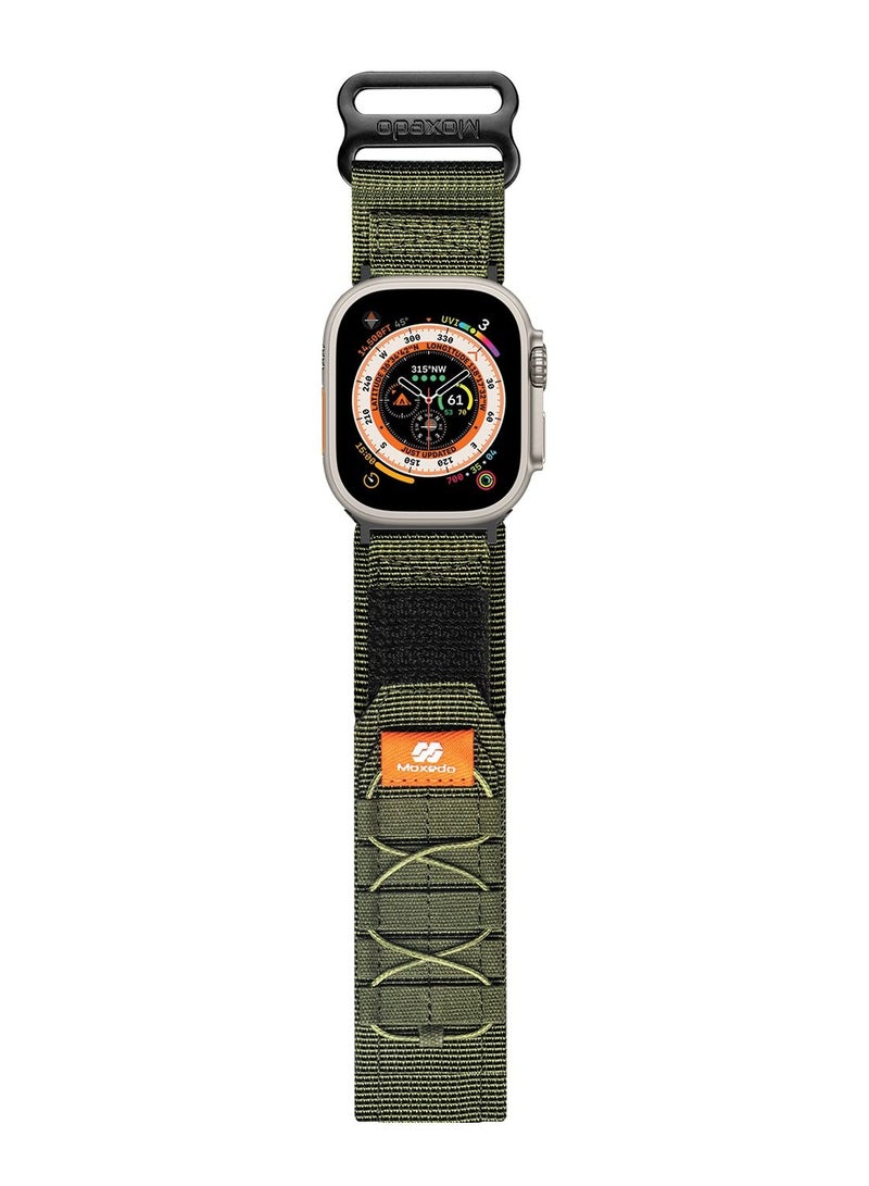 Moxedo Tactical Sports Rugged Strap Breathable Nylon Braided Compatible with Apple Watch Band Series 8 7 6 5 4 3 2 1 SE Ultra Military Woven Loop Design for 44mm 45mm 49mm- Military Green