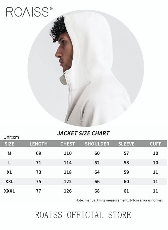 Men's Zipper Up Hooded Sweatshirt with Pockets Fall Winter Clothing for Men Sports Sweater Activewear Outerwear Loose Jacket Plus Size Solid Color Printed Cardigan Coat Black