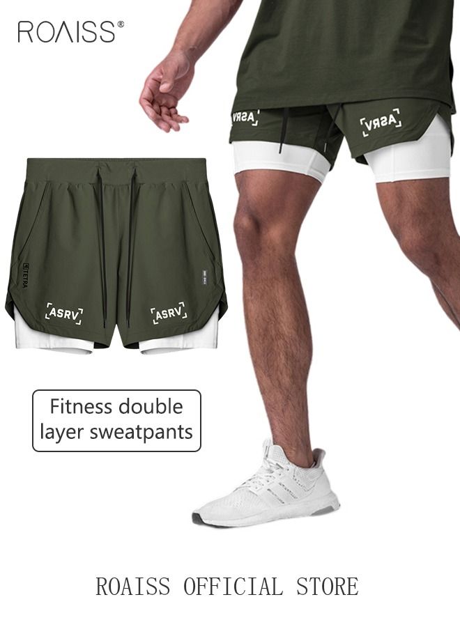 Five-Point Sports Shorts Fake Two-Piece Quick Drying Double Layer Basketball Pants Anti-Light Running Fitness Summer