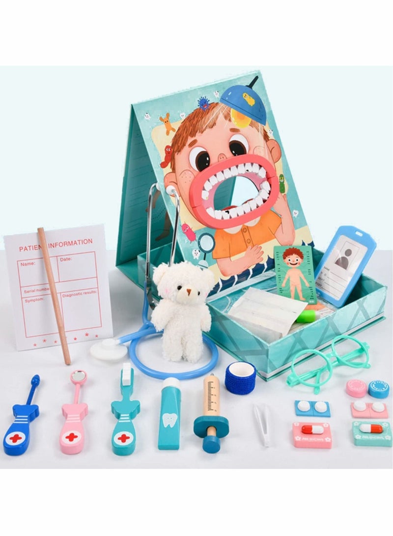 Children's Wooden Doctor Toy Set, Pretend Oral Dentistry Little Doctor Nurse Toy Set, Role-playing Educational Learning, Educational Games for Boys and Girls