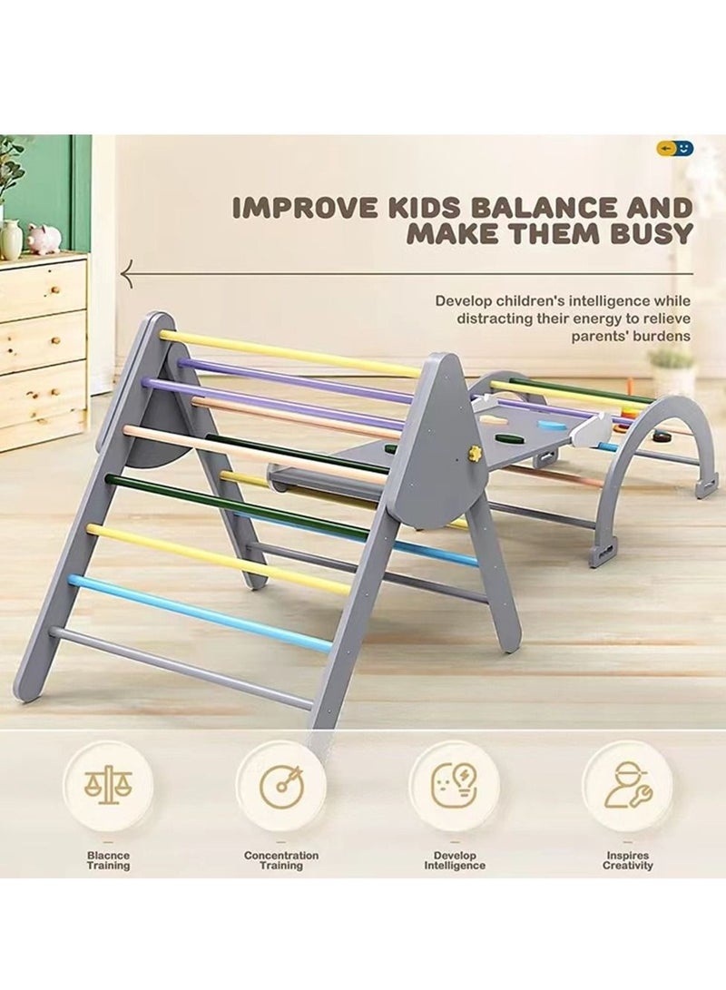 COOLBABY Wooden Climbing Triangle Foldable Climbing Triangle Ladder Toy with Slide and Climbing Arch Indoor Outdoor Playground Toddler Climbing Toy