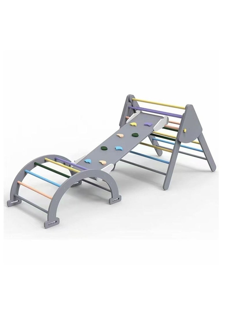 COOLBABY Wooden Climbing Triangle Foldable Climbing Triangle Ladder Toy with Slide and Climbing Arch Indoor Outdoor Playground Toddler Climbing Toy