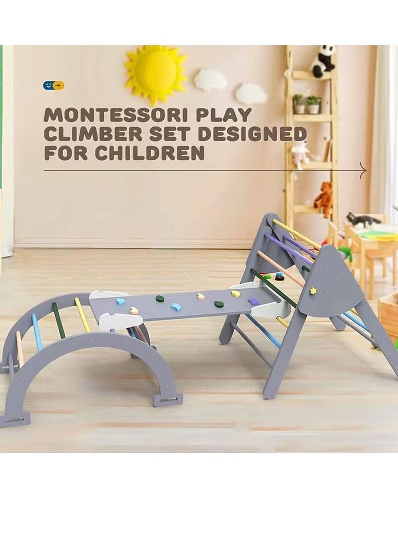 COOLBABY Wooden Climbing Triangle Foldable Climbing Triangle Ladder Toy with Slide and Climbing Arch Indoor Outdoor Playground Toddler Climbing Toy