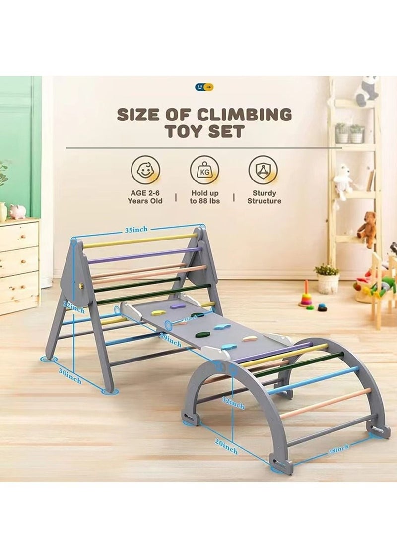 COOLBABY Wooden Climbing Triangle Foldable Climbing Triangle Ladder Toy with Slide and Climbing Arch Indoor Outdoor Playground Toddler Climbing Toy
