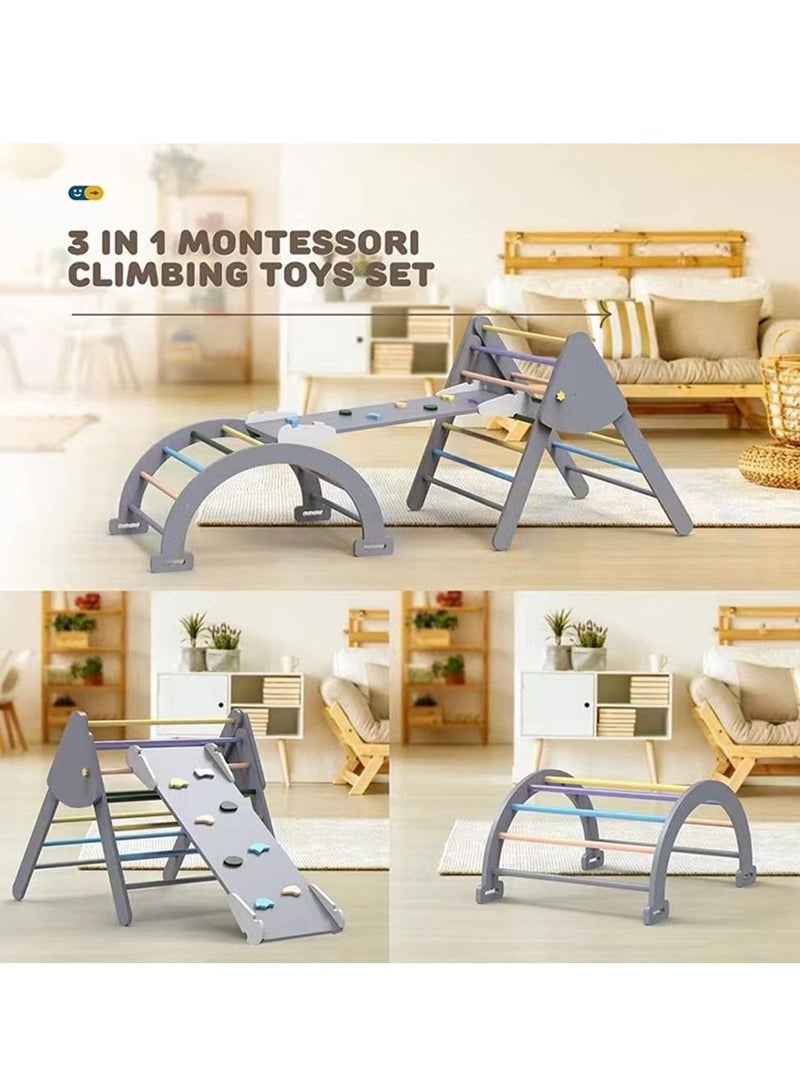 COOLBABY Wooden Climbing Triangle Foldable Climbing Triangle Ladder Toy with Slide and Climbing Arch Indoor Outdoor Playground Toddler Climbing Toy