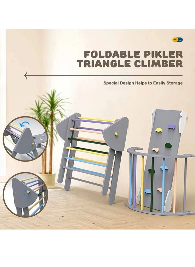 COOLBABY Wooden Climbing Triangle Foldable Climbing Triangle Ladder Toy with Slide and Climbing Arch Indoor Outdoor Playground Toddler Climbing Toy