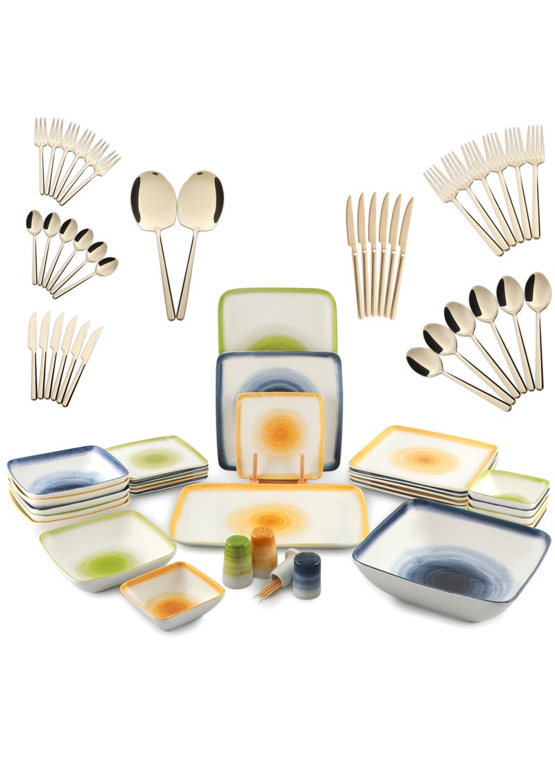 68-Piece Tableware Set, Include 30 Pieces Fine Porcelain Dinner Set & 38 Pieces 18/10 Stainless Steel Cutlery Set-Dishwasher Safe