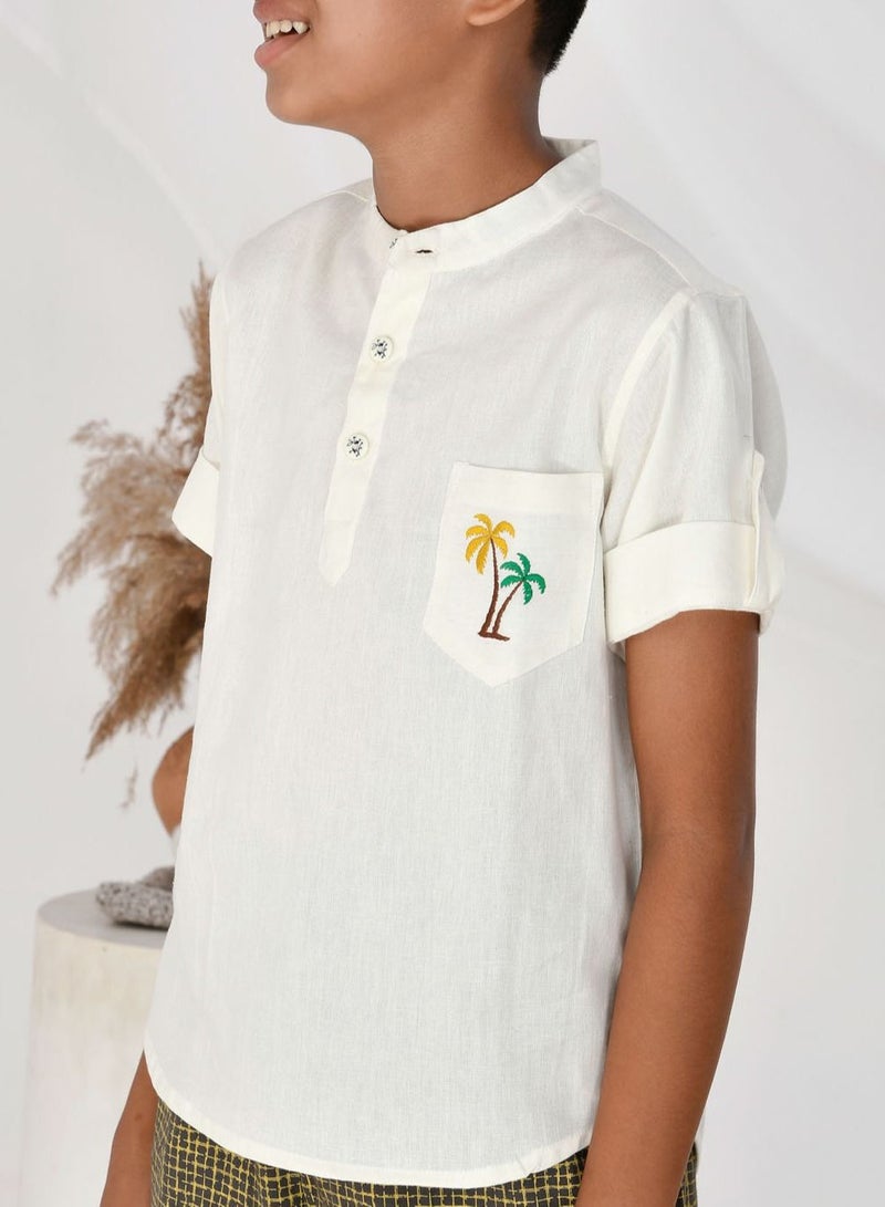 Pure cotton  shirt with palm trees embroidery and short set for boys