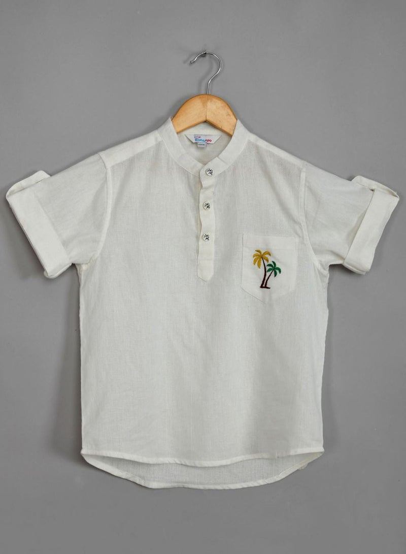 Pure cotton  shirt with palm trees embroidery and short set for boys