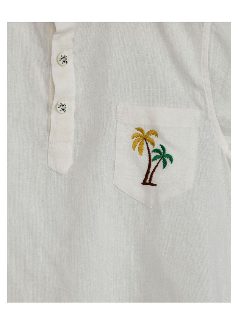 Pure cotton  shirt with palm trees embroidery and short set for boys