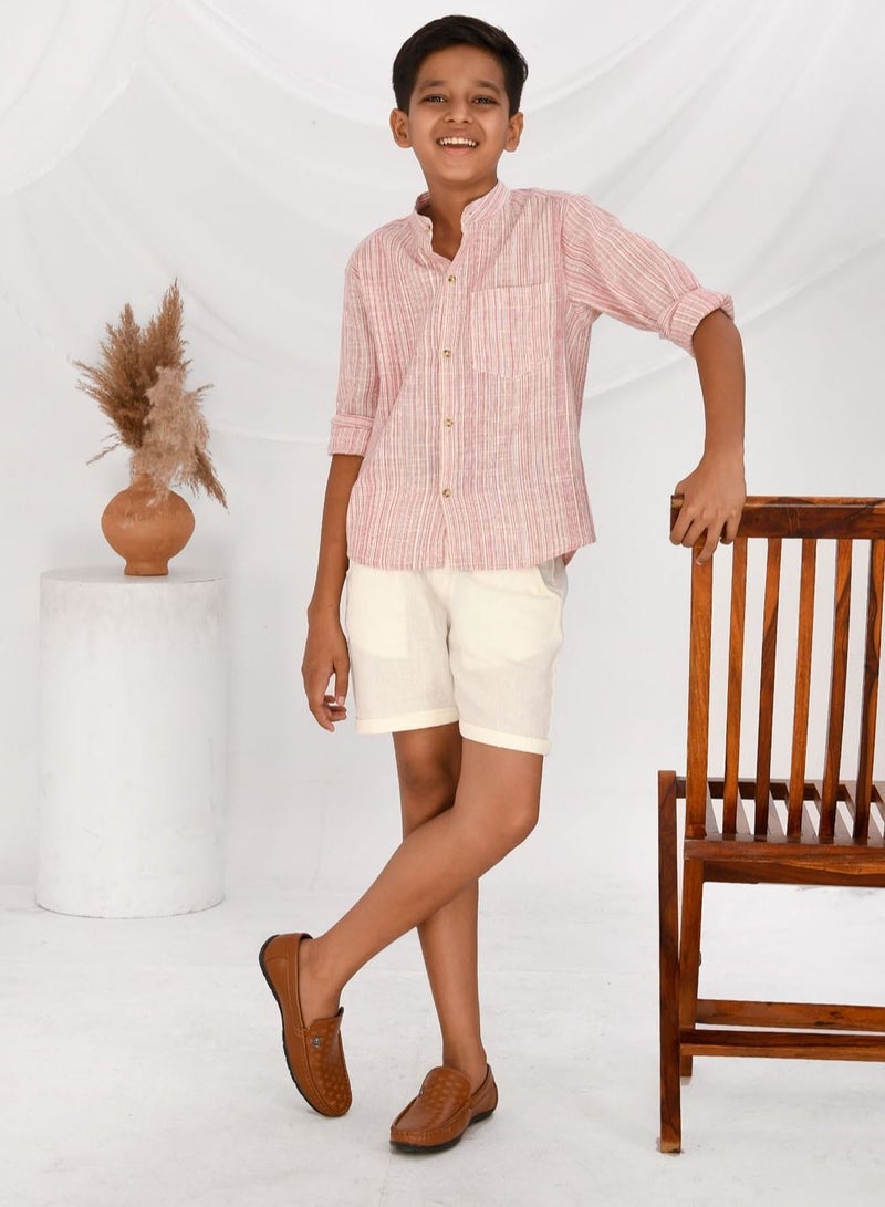 Pure cotton stripe pattern shirt with cotton short set for boys