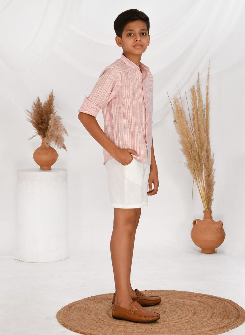 Pure cotton stripe pattern shirt with cotton short set for boys