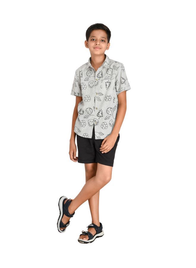 Pure cotton  shirt with smiley embroidery and short set for boys