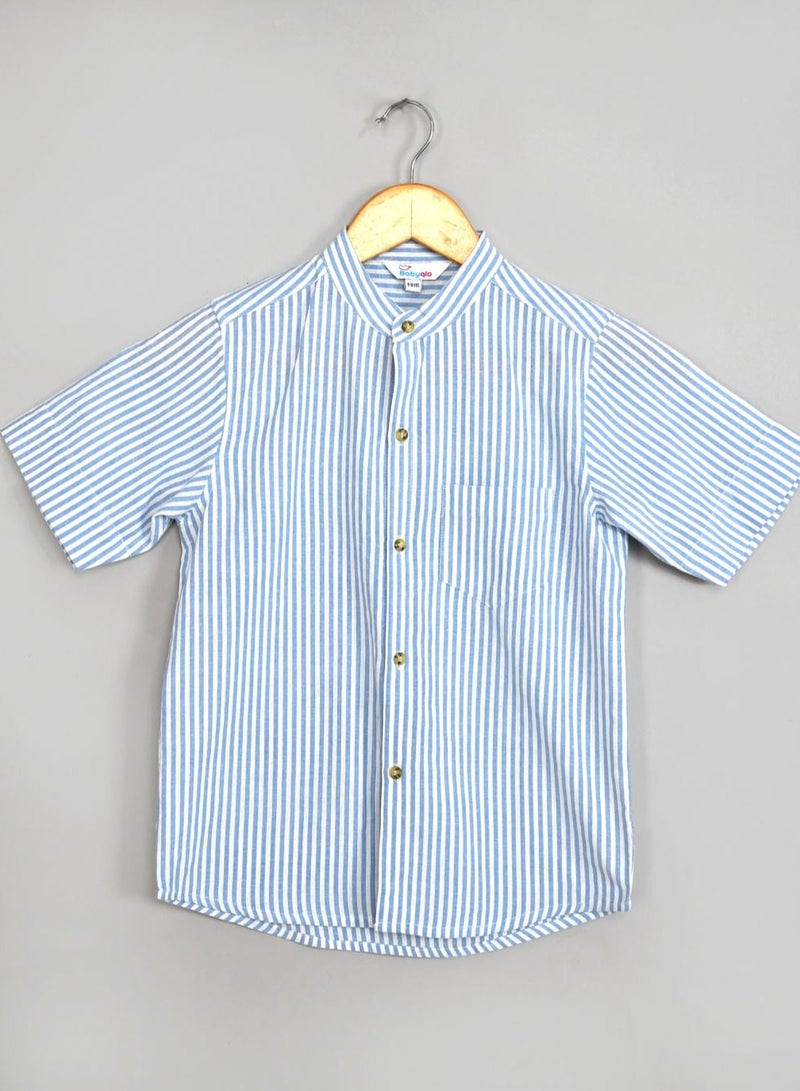 Pure cotton skyblue stripe shirt with cotton short set for boys