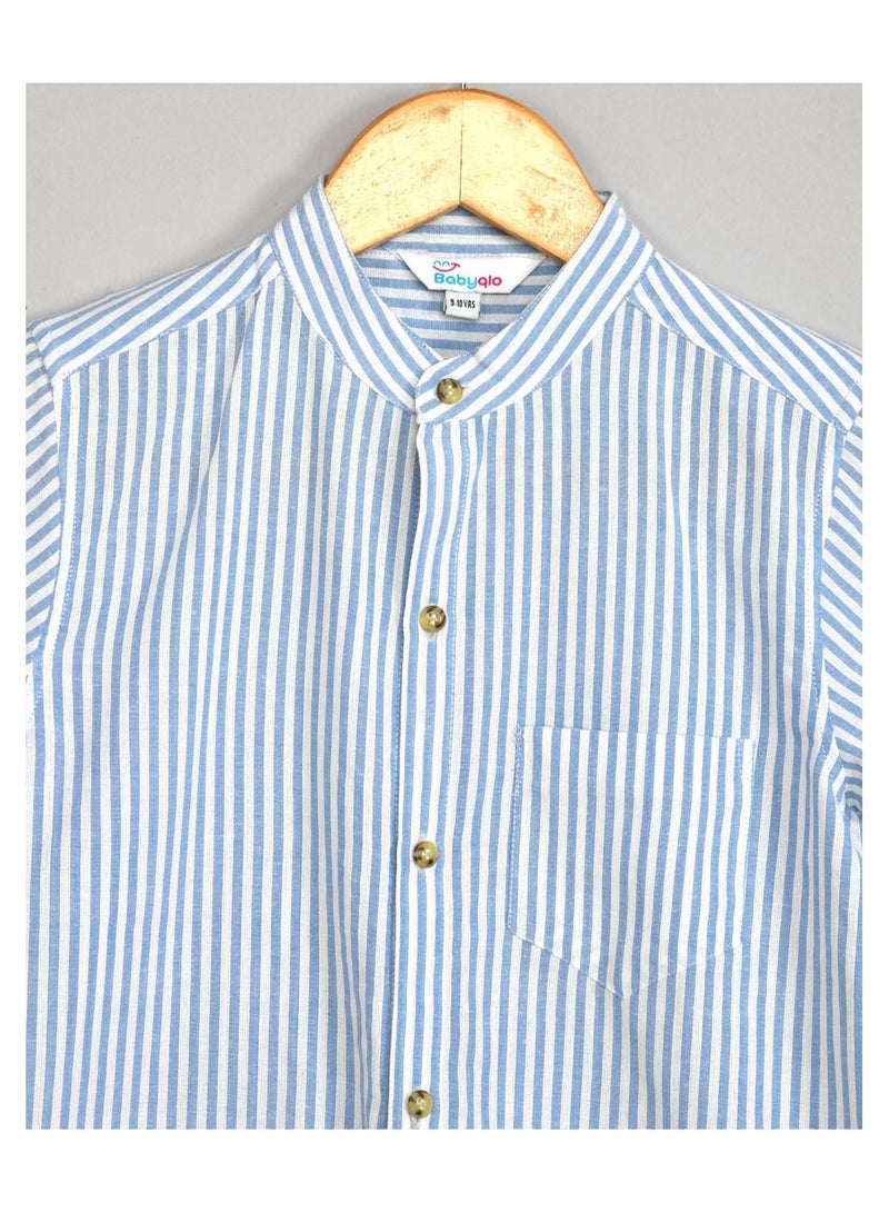 Pure cotton skyblue stripe shirt with cotton short set for boys