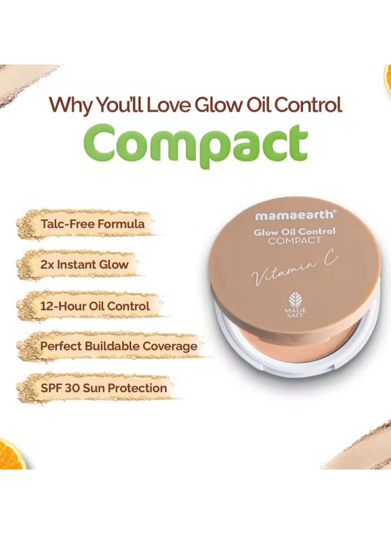 Mamaearth Glow Oil Control Compact Powder SPF 30 with Vitamin C and Turmeric for 2X Instant Glow - 9 g.(Ivory Glow),