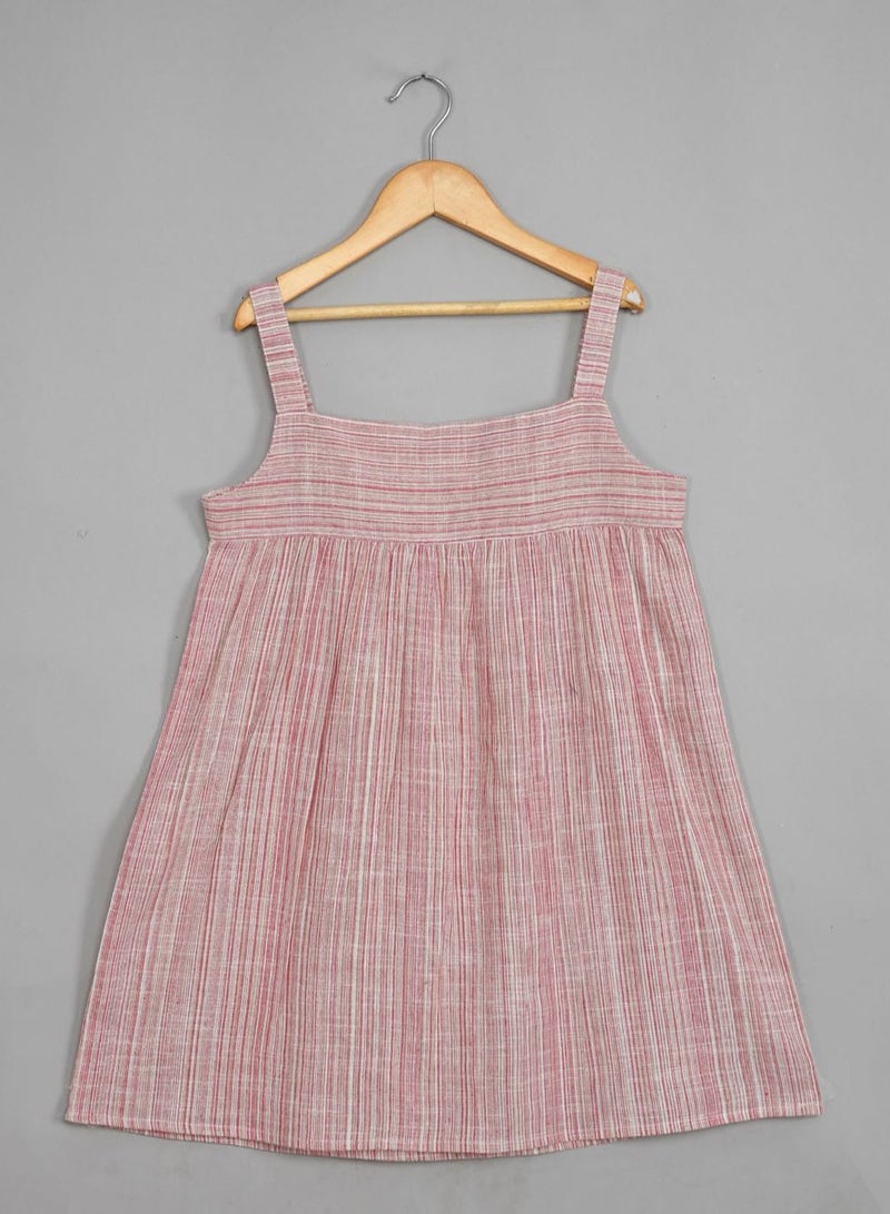 Pure cotton stripe pattern short dress for girls