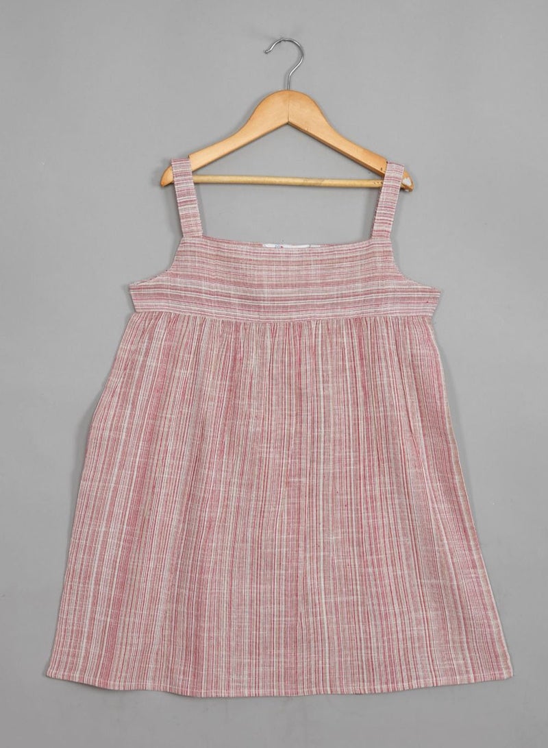 Pure cotton stripe pattern short dress for girls