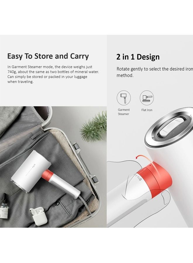 2 In 1 Portable Multi-Function Steam And Flat Iron Intelligent Preheating System 0.5b High Pressure Dual-Duct Heating 110 ml 1000 W HS200 White