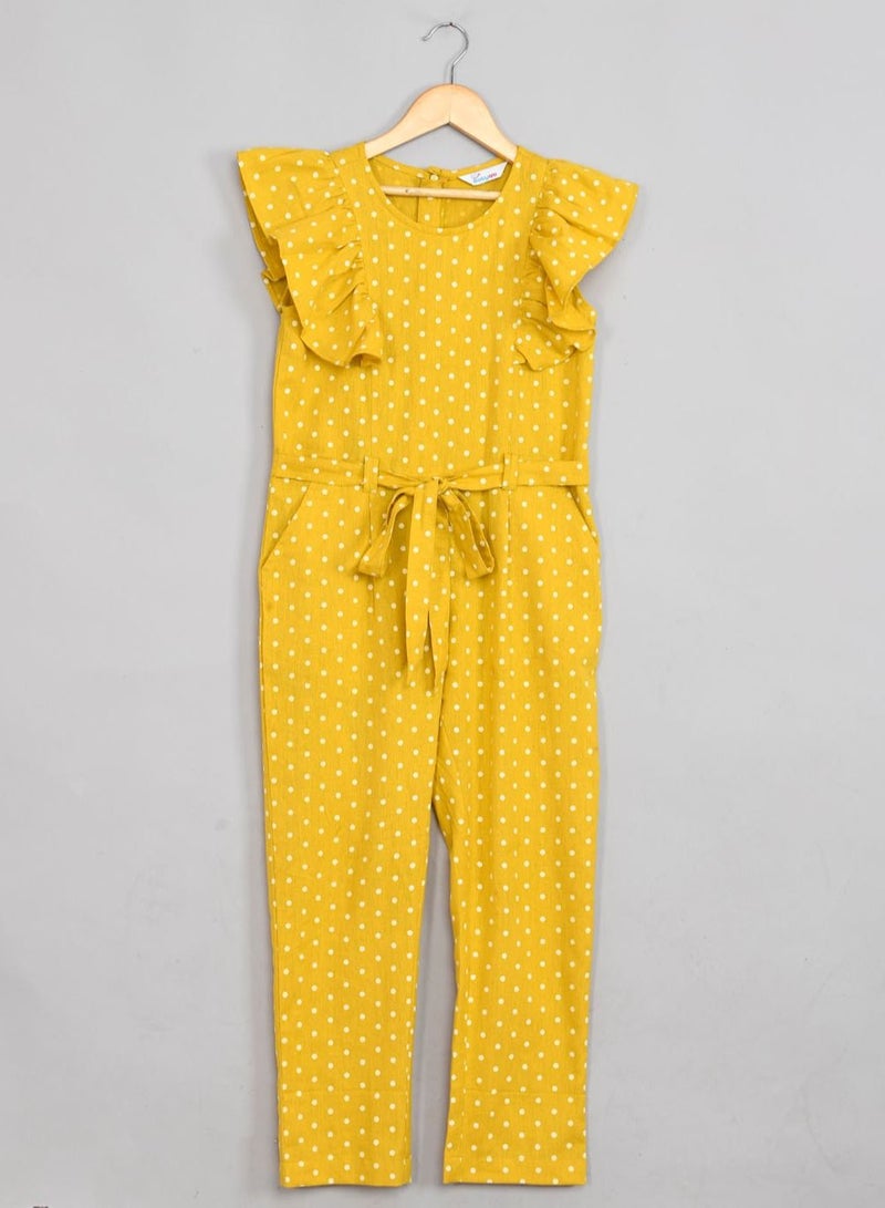 Cotton polka dots frilled jumpsuit for girls