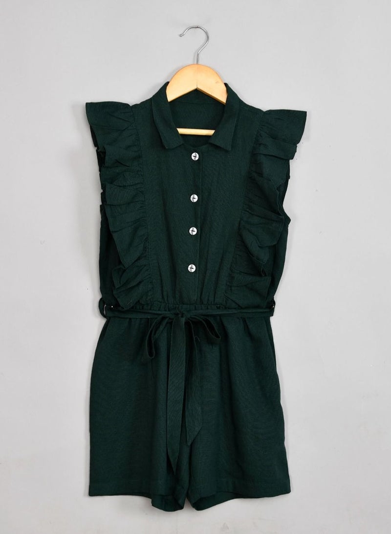 Rayon cotton collred dark green jumpsuit for girls