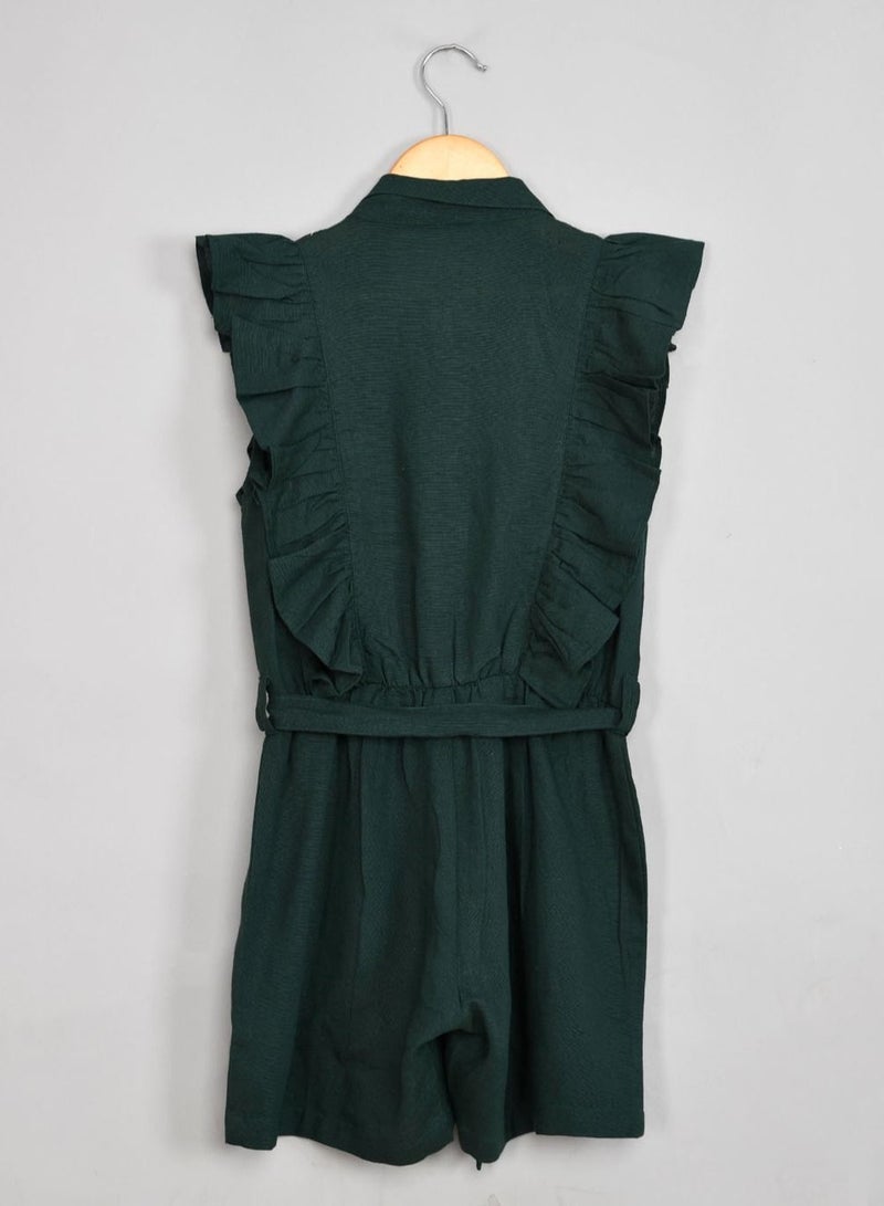 Rayon cotton collred dark green jumpsuit for girls