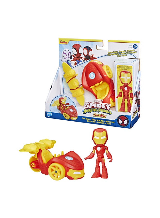 Marvel Spidey and His Amazing Friends Iron Racer Set, Action Figure with Vehicle and Accessory, Marvel Toys, Preschool Toys, Super Hero Toys