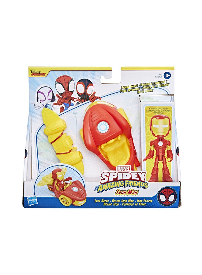 Marvel Spidey and His Amazing Friends Iron Racer Set, Action Figure with Vehicle and Accessory, Marvel Toys, Preschool Toys, Super Hero Toys