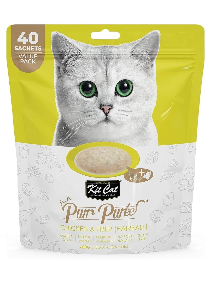 Purr Puree Hairball Chicken And Fiber 40 Sachets Value Pack 600g