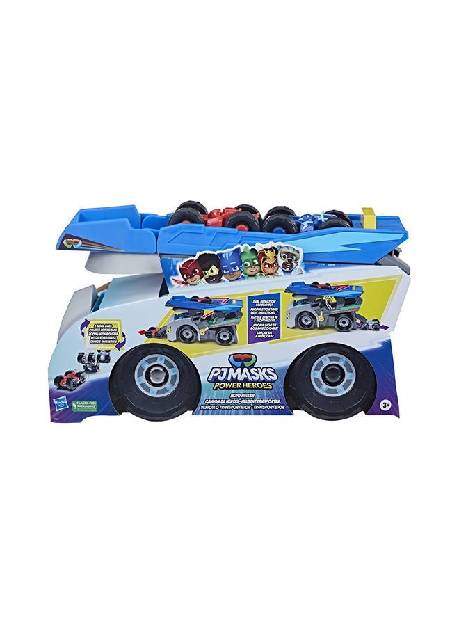 Power Heroes Hero Hauler Truck Playset with 2 Duo Racer Superhero Toy Cars, Preschool Toys for Kids 3 Years and Up