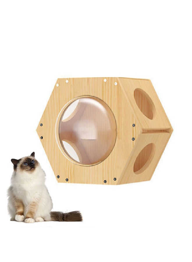 Cat Wall Shelf, Cat Wall Furniture Set and Wall Perch, Floating Cat Wooden Climbing Furniture with 4 Cat Shelves, 2 Cat Houses, 2 Ladders and 1 Cat Scratching Post (hexagonal capsule)