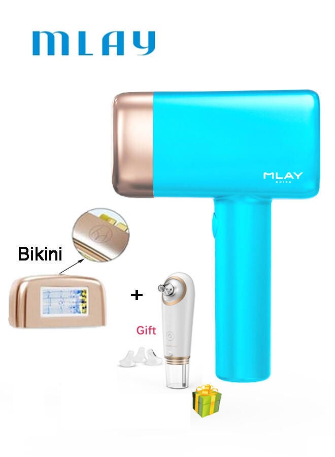 Updated MLAY T14 IPL Ice Laser Painless Hair Removal Device With Bikini Lamp (With A Gift Blackhead Remover)500000 Pulses 5 Levels Sky Blue