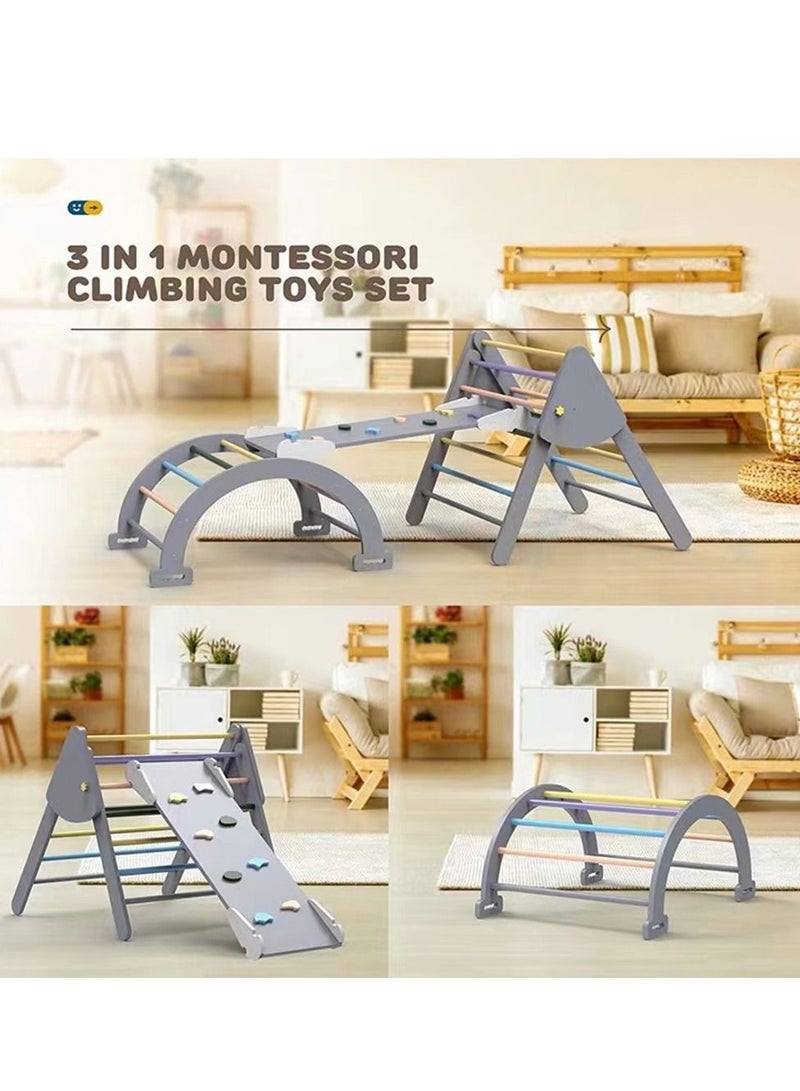 Wooden Climbing Triangle Foldable Climbing Triangle Ladder Toy With Slide And Climbing Arch Indoor Outdoor Playground Toddler Climbing Toy