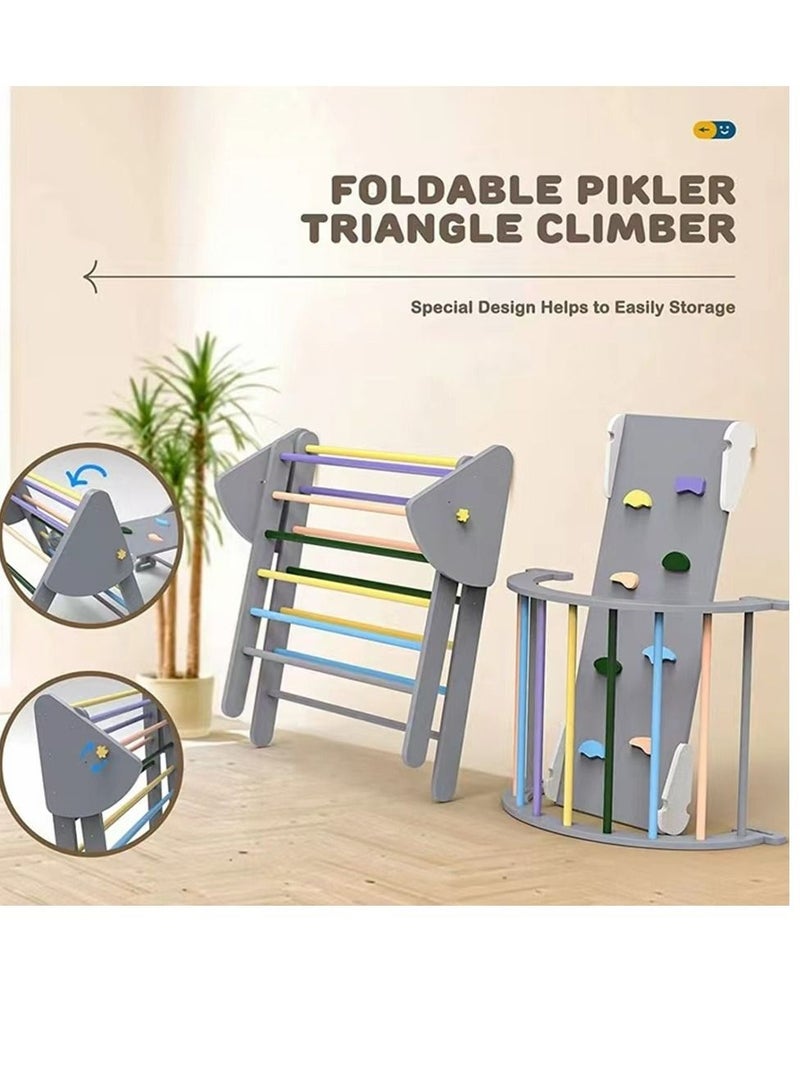 Wooden Climbing Triangle Foldable Climbing Triangle Ladder Toy With Slide And Climbing Arch Indoor Outdoor Playground Toddler Climbing Toy