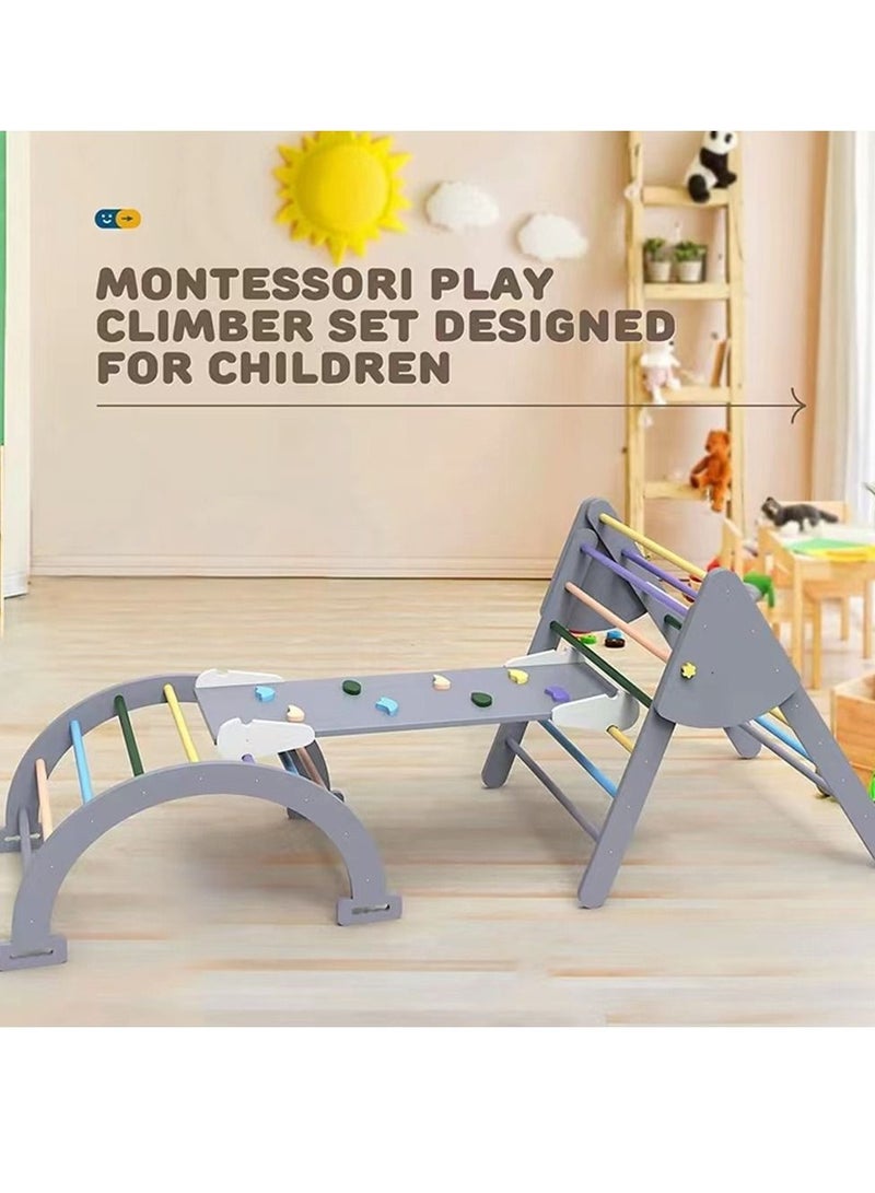 Wooden Climbing Triangle Foldable Climbing Triangle Ladder Toy With Slide And Climbing Arch Indoor Outdoor Playground Toddler Climbing Toy