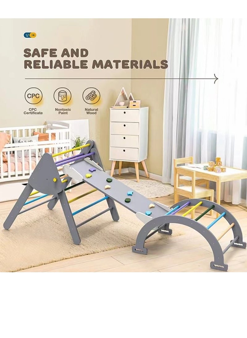 Wooden Climbing Triangle Foldable Climbing Triangle Ladder Toy With Slide And Climbing Arch Indoor Outdoor Playground Toddler Climbing Toy