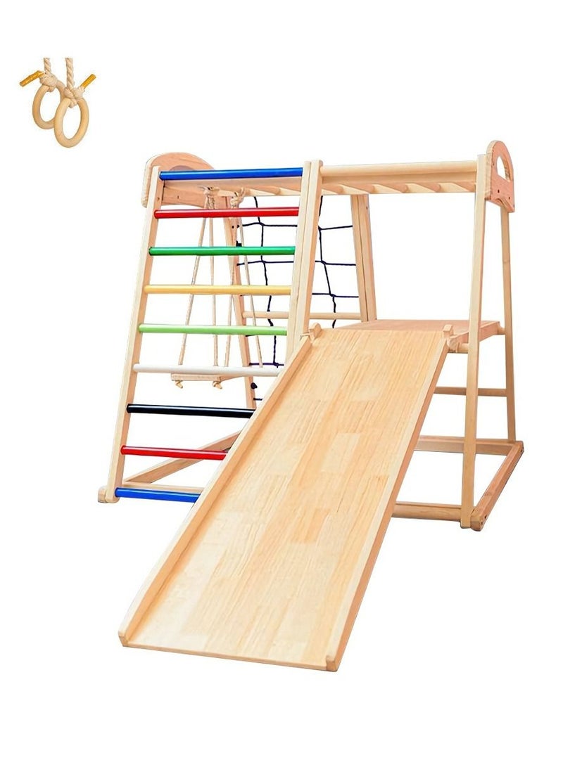 COOLBABY 6 in 1 Solid Wood Children's Climbing Frame  Indoor Toddler And Kids Indoor Gym Playground  Rock Climbing Slide Swing Combination Double-Sided Slide Board (Climbing/Slide)