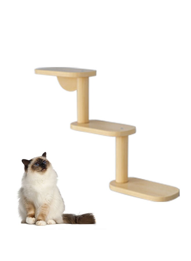Cat Wall Shelf, Cat Wall Furniture Set and Wall Perch, Floating Cat Wooden Climbing Furniture with 4 Cat Shelves, 2 Cat Houses, 2 Ladders and 1 Cat Scratching Post (Stairs (3 levels))