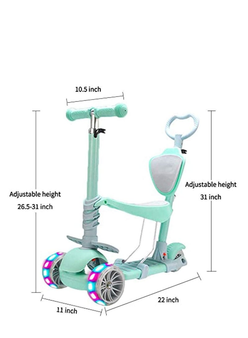5 in 1 Kids Kick Scooter, 3 Wheels Walker with Removable Seat and Back Rest, 4 Adjustable Height for Toddlers 1-8 Years Old Support 50 kg
